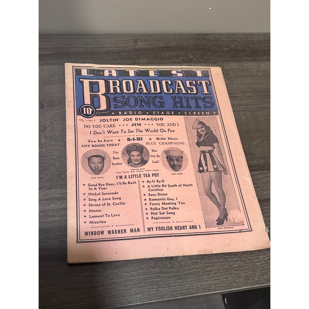 Vintage 1941 Latest Broadcast Song Hits Vol 1 No 2 Joltin Joe DiMaggio WWII Era